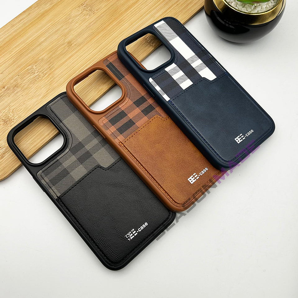 iPhone 15 Series Chequered Leather Cardholder Case Cover