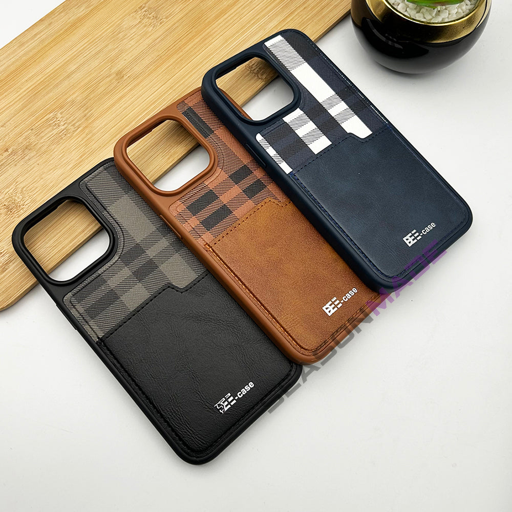 iPhone 15 Series Chequered Leather Cardholder Case Cover