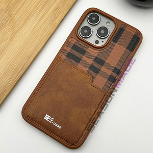 iPhone 15 Series Chequered Leather Cardholder Case Cover