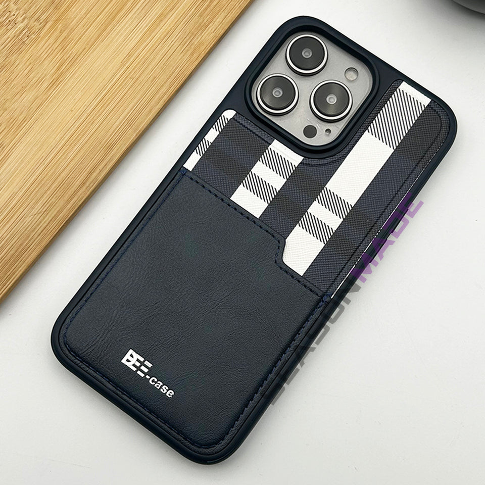 iPhone 15 Series Chequered Leather Cardholder Case Cover