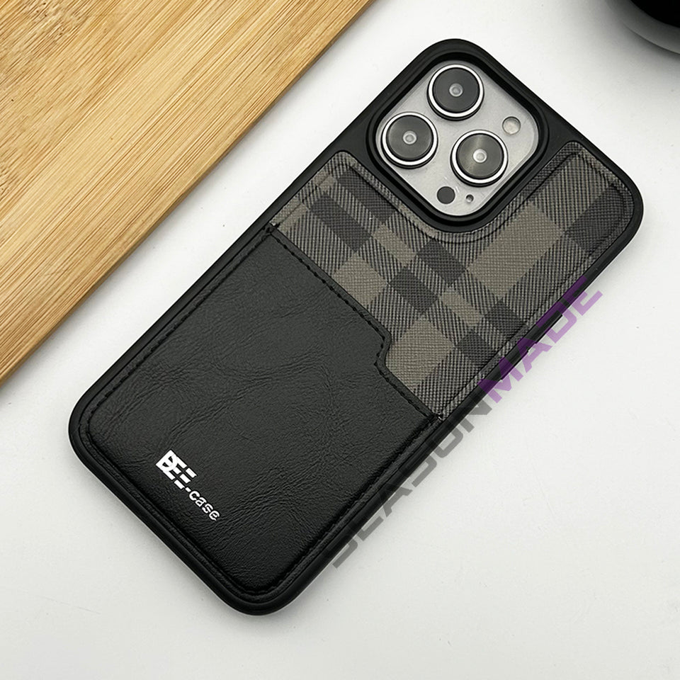 iPhone 15 Series Chequered Leather Cardholder Case Cover