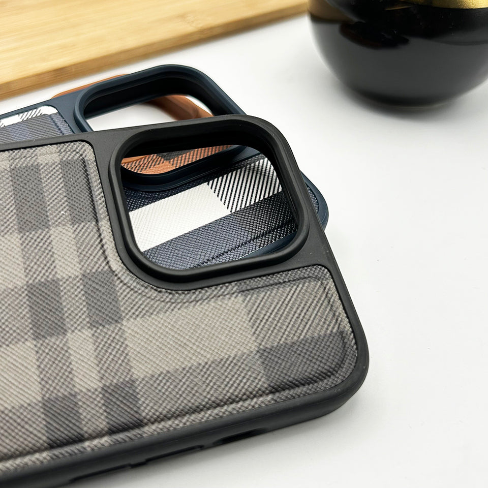 iPhone 15 Series Chequered Leather Cardholder Case Cover