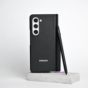 Samsung Galaxy Z Fold 5 Leather Flip Case With S-Pen Full Set Black
