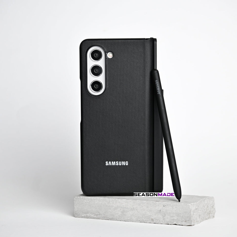 Samsung Galaxy Z Fold 5 Leather Flip Case With S-Pen Full Set Black