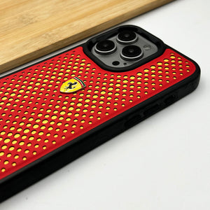 iPhone Sports Car FR Logo Dotted Design Leather Case Cover Red
