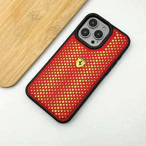 iPhone Sports Car FR Logo Dotted Design Leather Case Cover Red