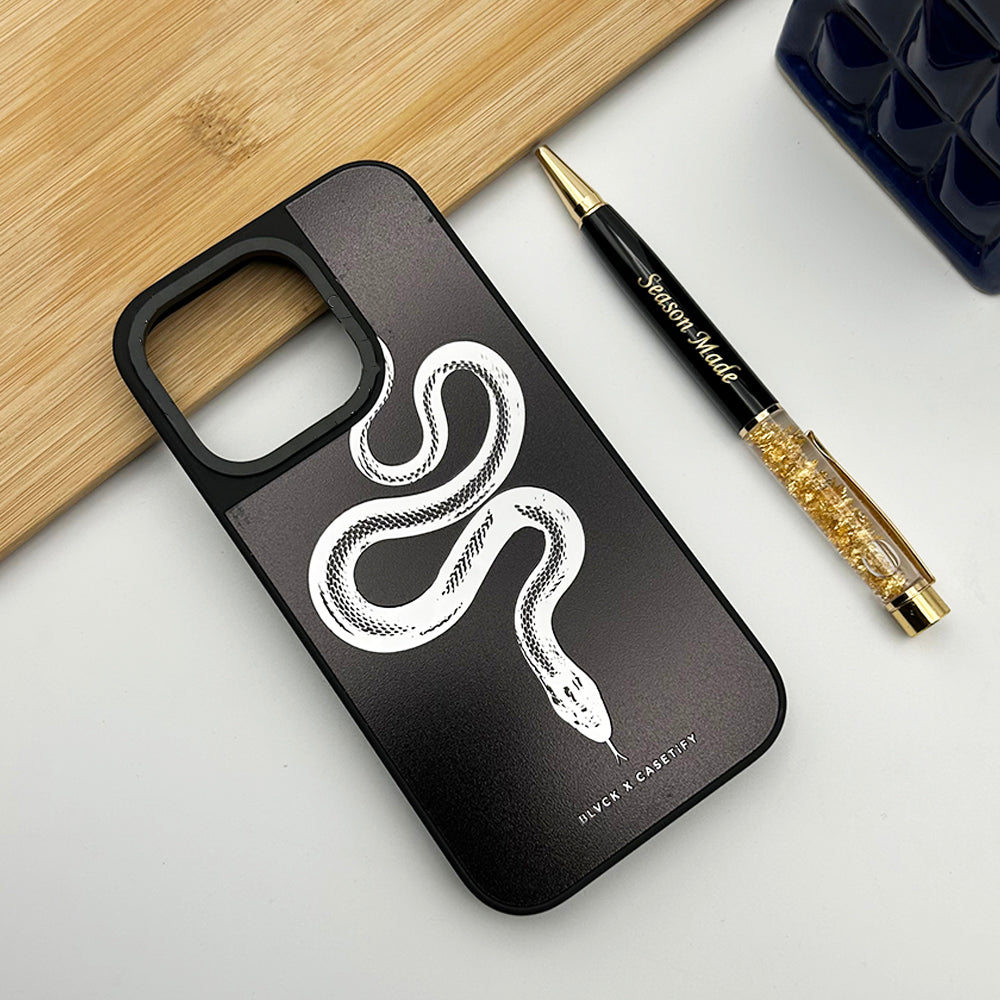 iPhone 14 Pro Black Matte Mirror Snake Design Case Cover Clearance