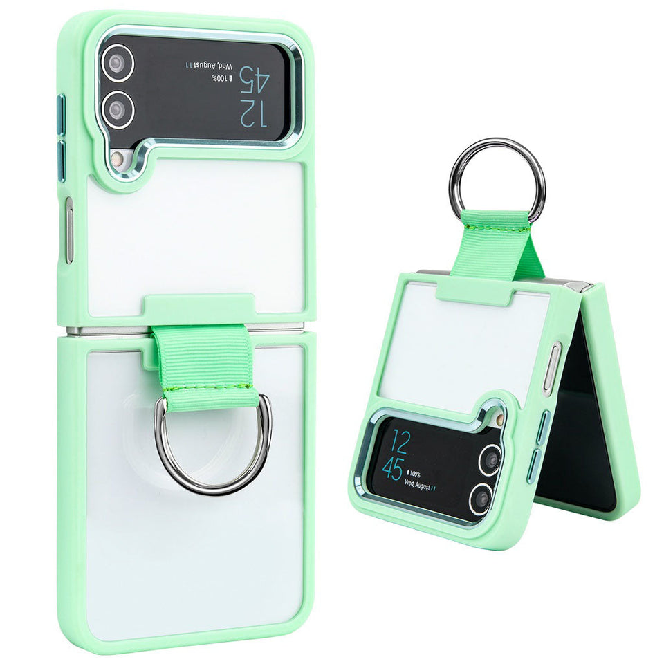 Samsung Galaxy Z Flip 4 Transparent Shockproof Clear Case With Metal Ring Stand Clearance Sale