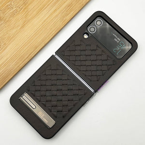 Samsung Galaxy Z Flip 4 PU Leather Checks Grid Pattern Kickstand Case Cover Clearance Sale