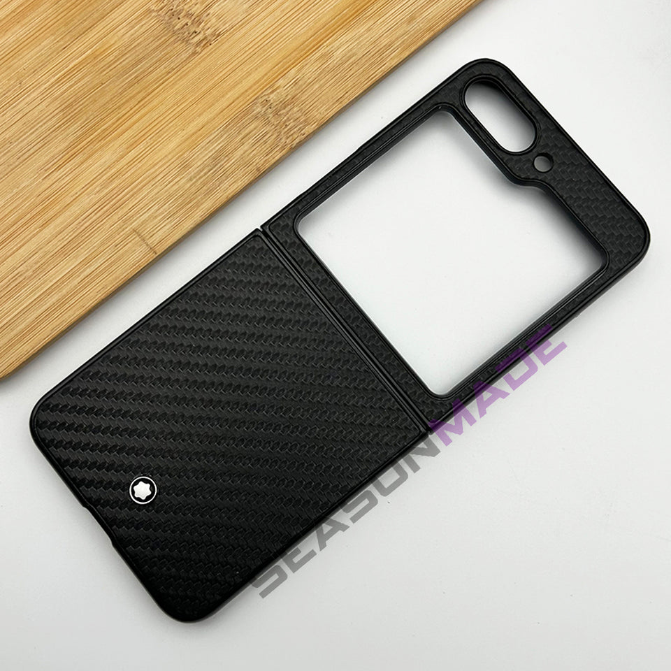 Samsung Galaxy Z Flip 5 Carbon Pattern MB Logo PU Leather Case Cover