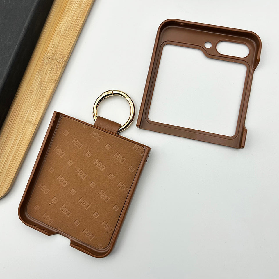Samsung Galaxy Z Flip 5 Leather Ring Holder Inside Velvet Case Cover Brown
