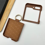 Samsung Galaxy Z Flip 5 Leather Ring Holder Inside Velvet Case Cover Brown