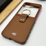 Samsung Galaxy Z Flip 5 Leather Ring Holder Inside Velvet Case Cover Brown