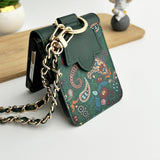 Indian Art Designer Phone Case Cover for Samsung Galaxy Z Flip 6 | Paisley Leather Cover with Chain Strap | Traditional Print