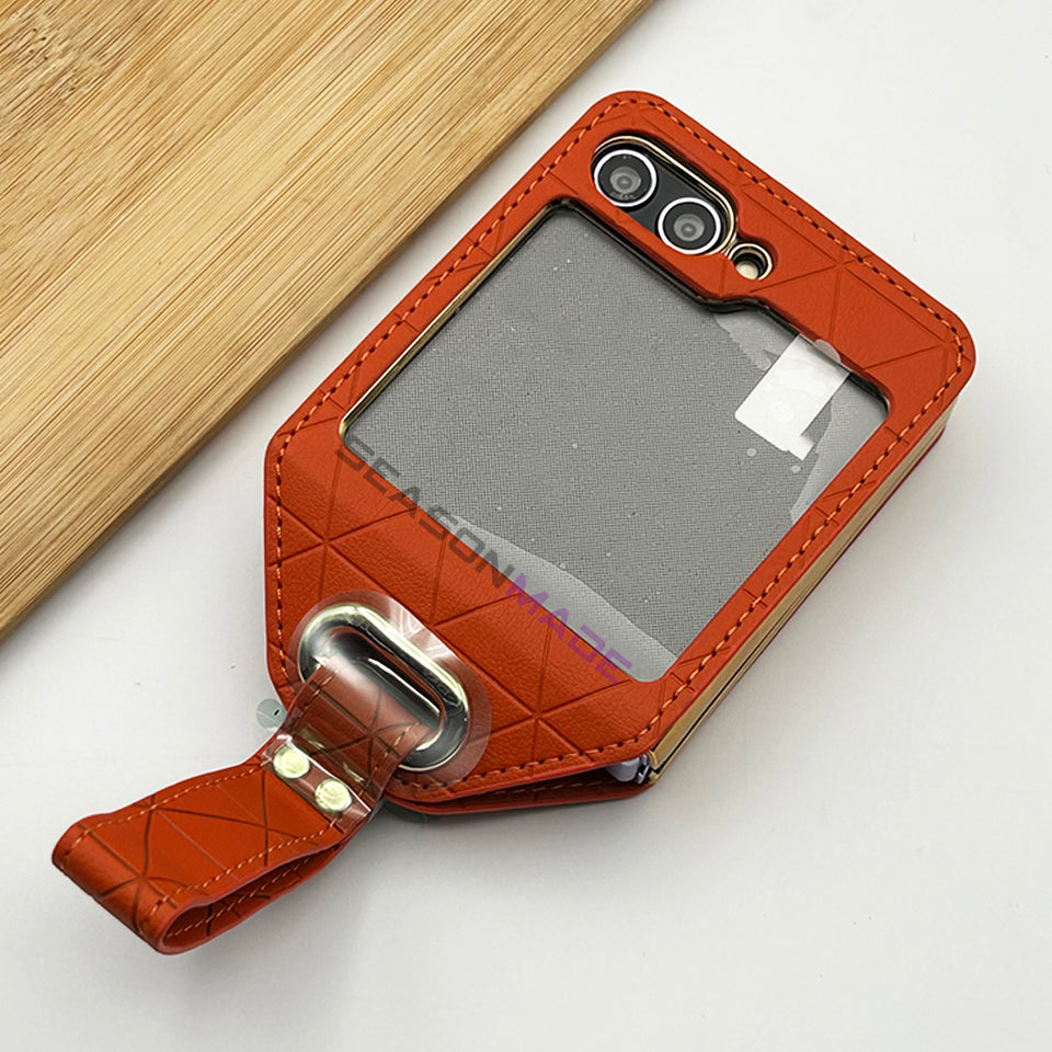 Samsung Galaxy Z Flip 5 Stitched Leather With Screen Protector Case Cover