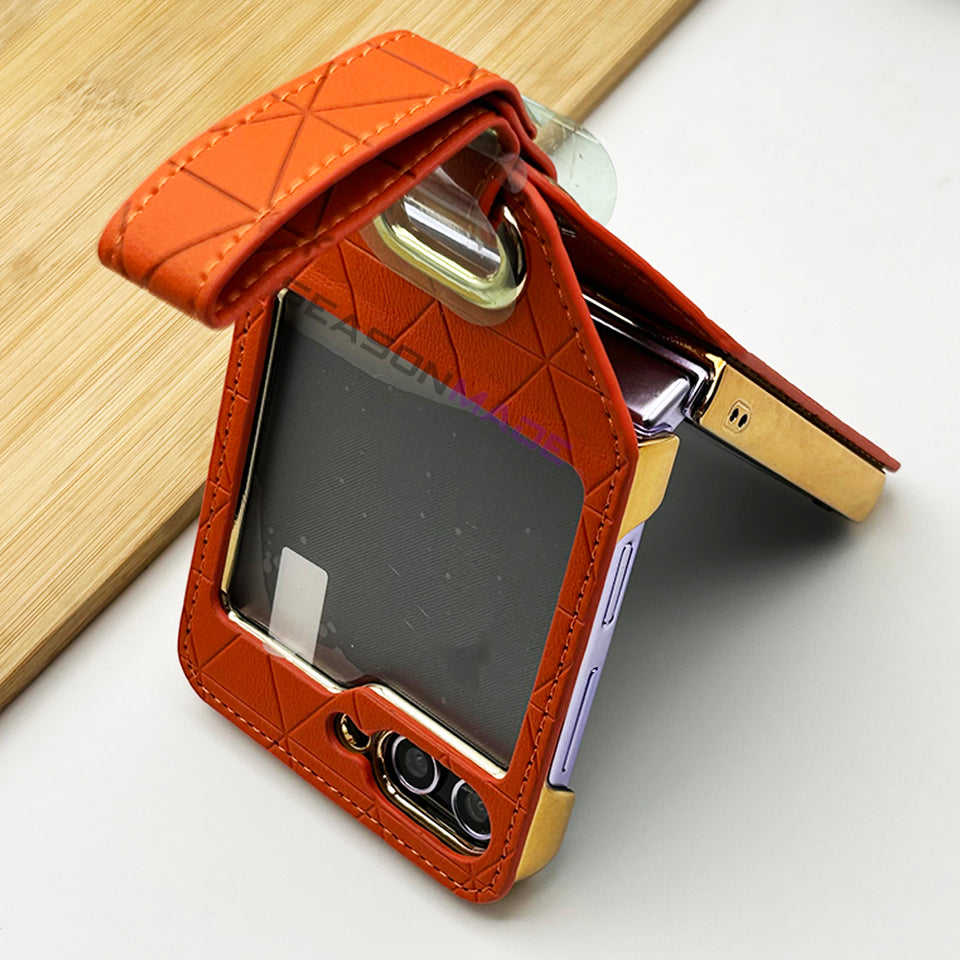 Samsung Galaxy Z Flip 5 Stitched Leather With Screen Protector Case Cover