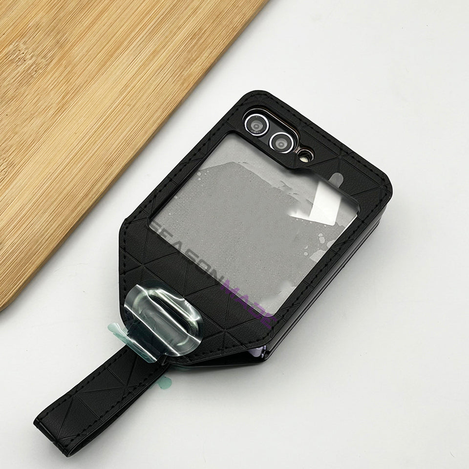 Samsung Galaxy Z Flip 5 Stitched Leather With Screen Protector Case Cover