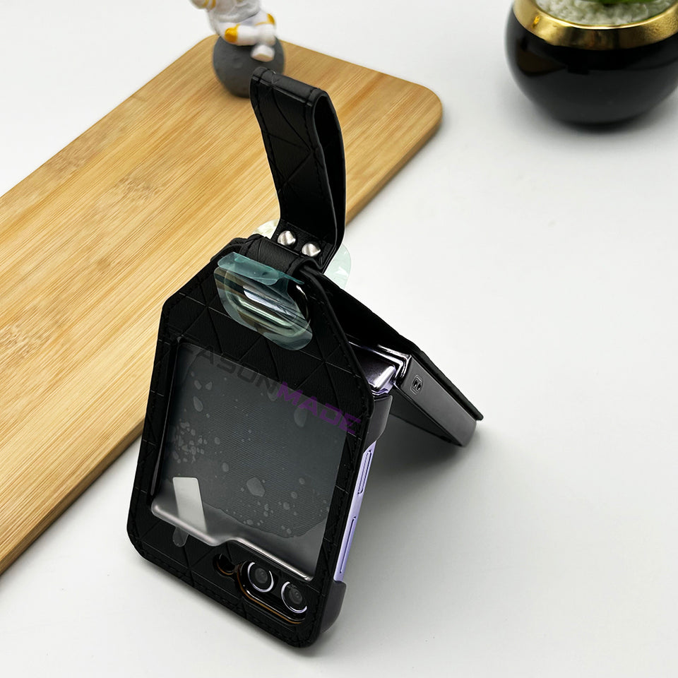 Samsung Galaxy Z Flip 5 Stitched Leather With Screen Protector Case Cover