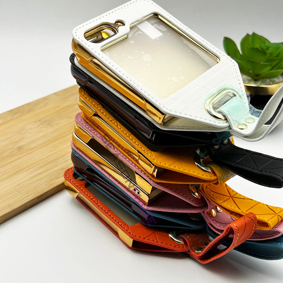 Samsung Galaxy Z Flip 5 Stitched Leather With Screen Protector Case Cover