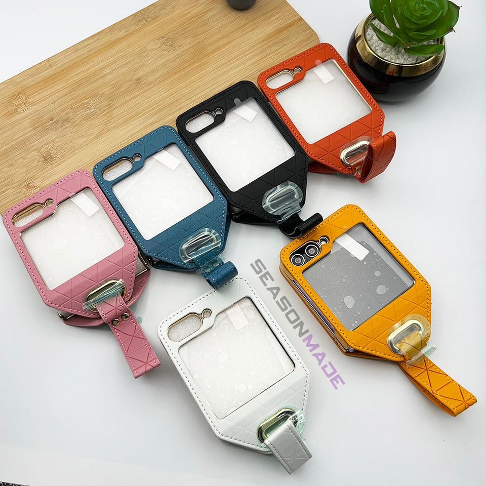 Samsung Galaxy Z Flip 5 Stitched Leather With Screen Protector Case Cover