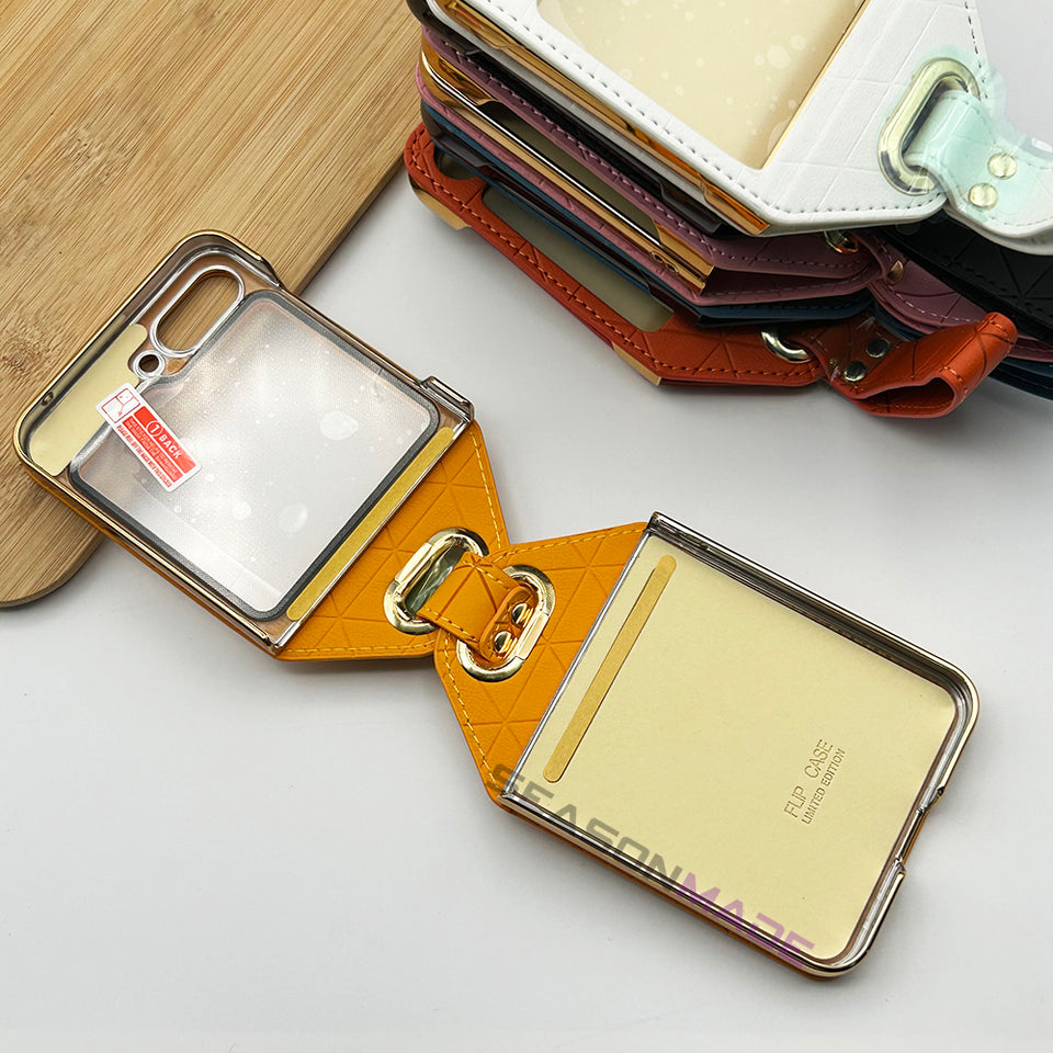 Samsung Galaxy Z Flip 5 Stitched Leather With Screen Protector Case Cover