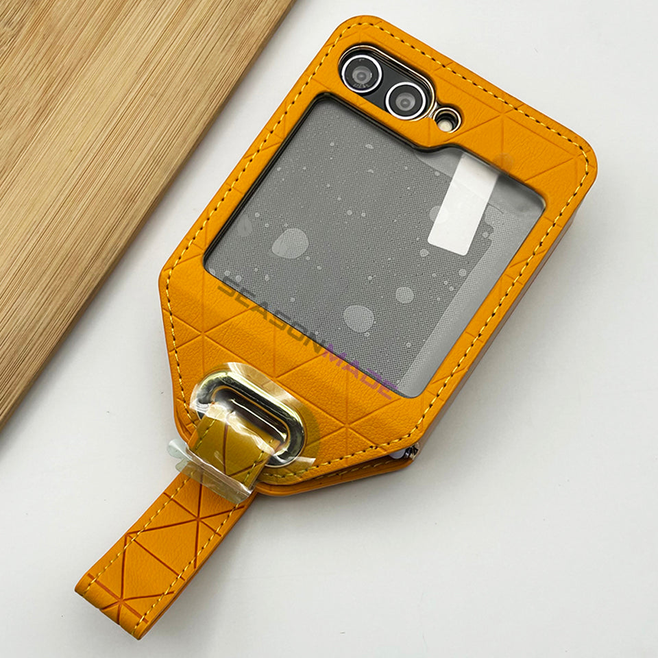 Samsung Galaxy Z Flip 5 Stitched Leather With Screen Protector Case Cover