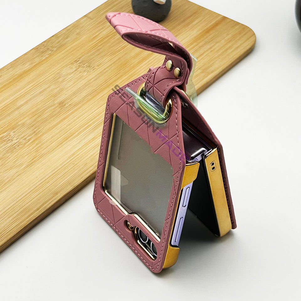 Samsung Galaxy Z Flip 5 Stitched Leather With Screen Protector Case Cover