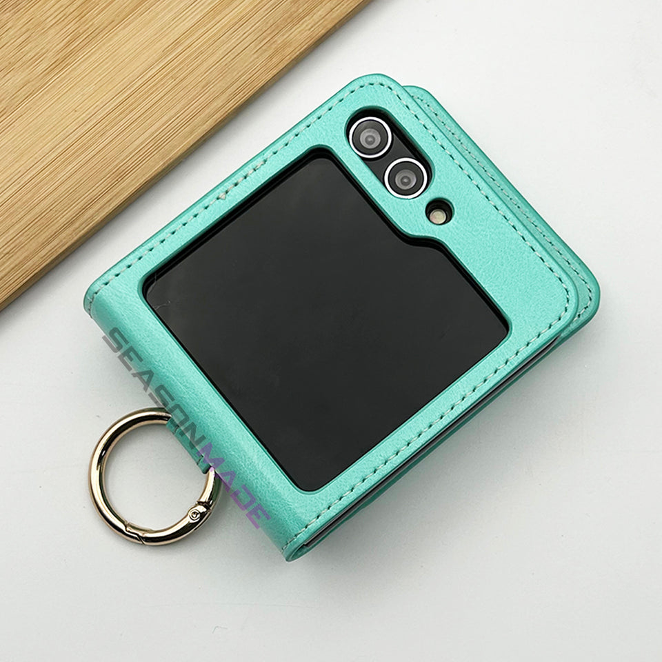 Samsung Galaxy Z Flip 5 PU Leather Fancy Wallet Case Cover With Metal Ring Holder