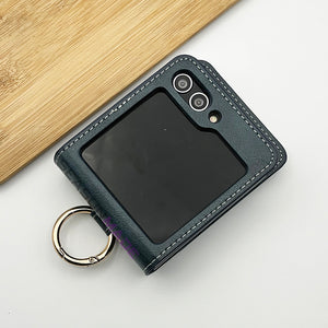 Samsung Galaxy Z Flip 5 PU Leather Fancy Wallet Case Cover With Metal Ring Holder