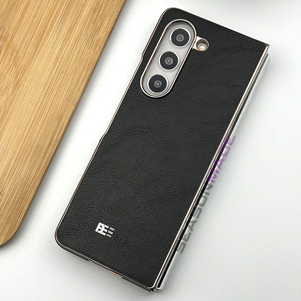 Samsung Galaxy Z Fold 5 PU Leather Chrome Plated Side Case Cover