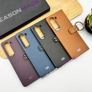 Samsung Galaxy Z Fold 5 Leather Inside Velvet With Ring Holder Case Cover