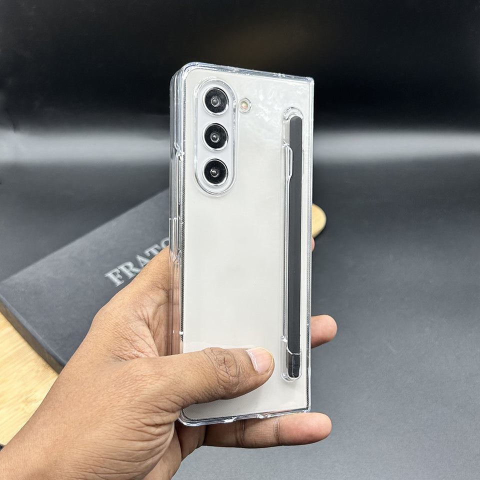 Samsung Galaxy Z Fold 5 Transparent Crystal Hard Shell Cover Case With S-Pen Slot