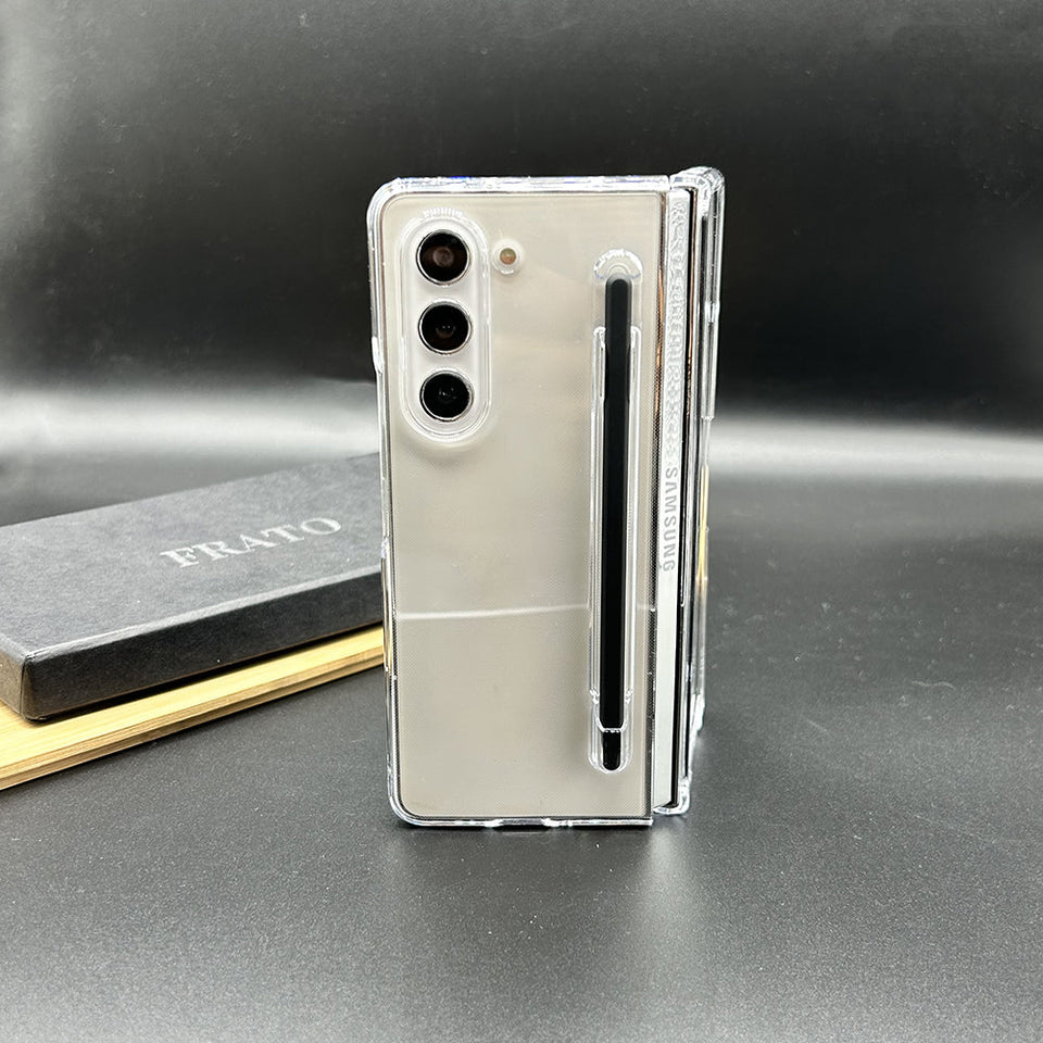 Samsung Galaxy Z Fold 5 Transparent Crystal Hard Shell Cover Case With S-Pen Slot