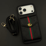 Luxury Monogram Wallet Cardholder Crossbody Black Case for iPhone 18 Pro with Detachable Sling