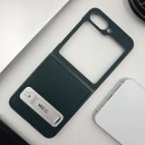 Premium Leather Kickstand Case for Samsung Galaxy Z Flip 6 | Shockproof | Slim Fit | Metal Stand | Luxury Back Cover