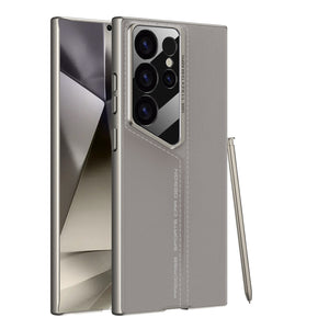 Samsung Galaxy S25 Ultra Stitched Leather Lens Protector Case Titanium