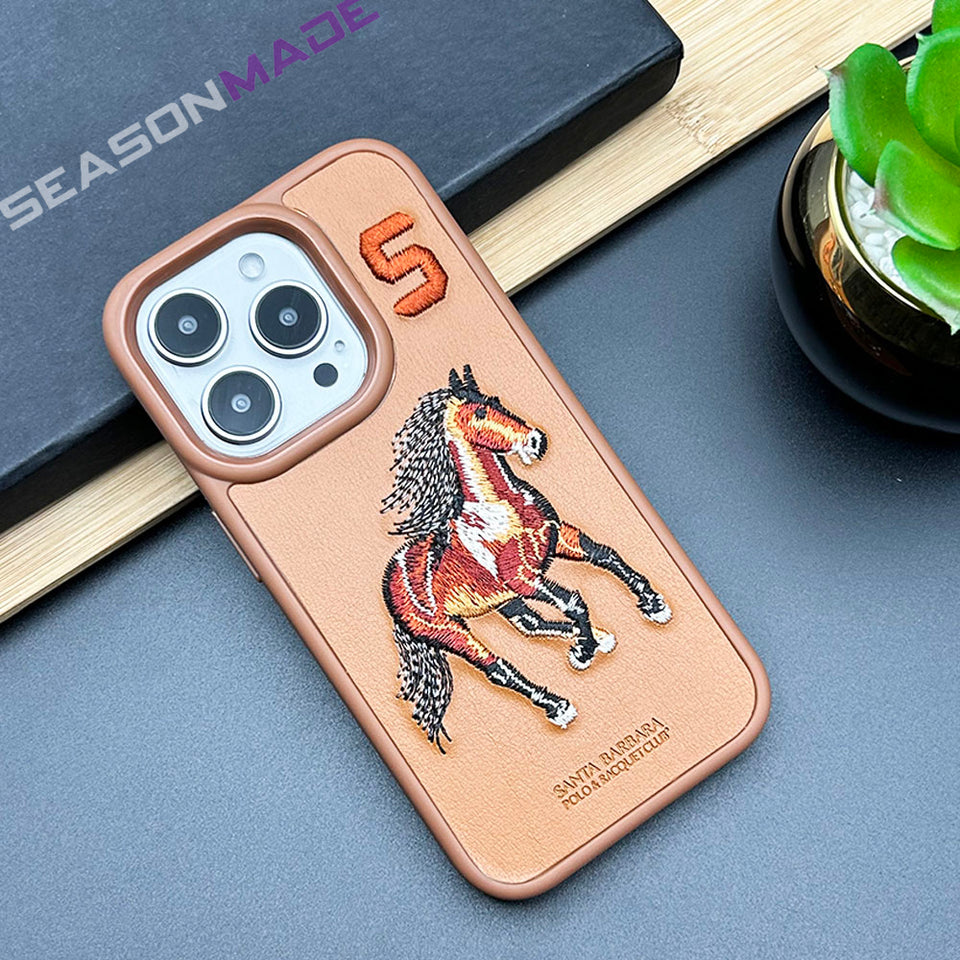 iPhone 15 Series Sports Horse Design PU Leather Case Cover