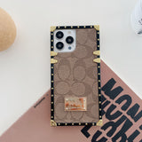 iPhone Luxury Branded C Letter Square Shaped Trunk Leather Case