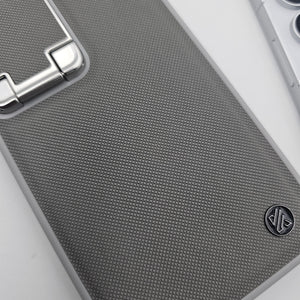 Samsung Galaxy S25 Ultra Dotted Feel Leather Foldable Stand Camera Protection Case Gray