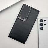 Samsung Galaxy S24 Ultra Flip Card Holder Leather Foldable Metal Stand Case