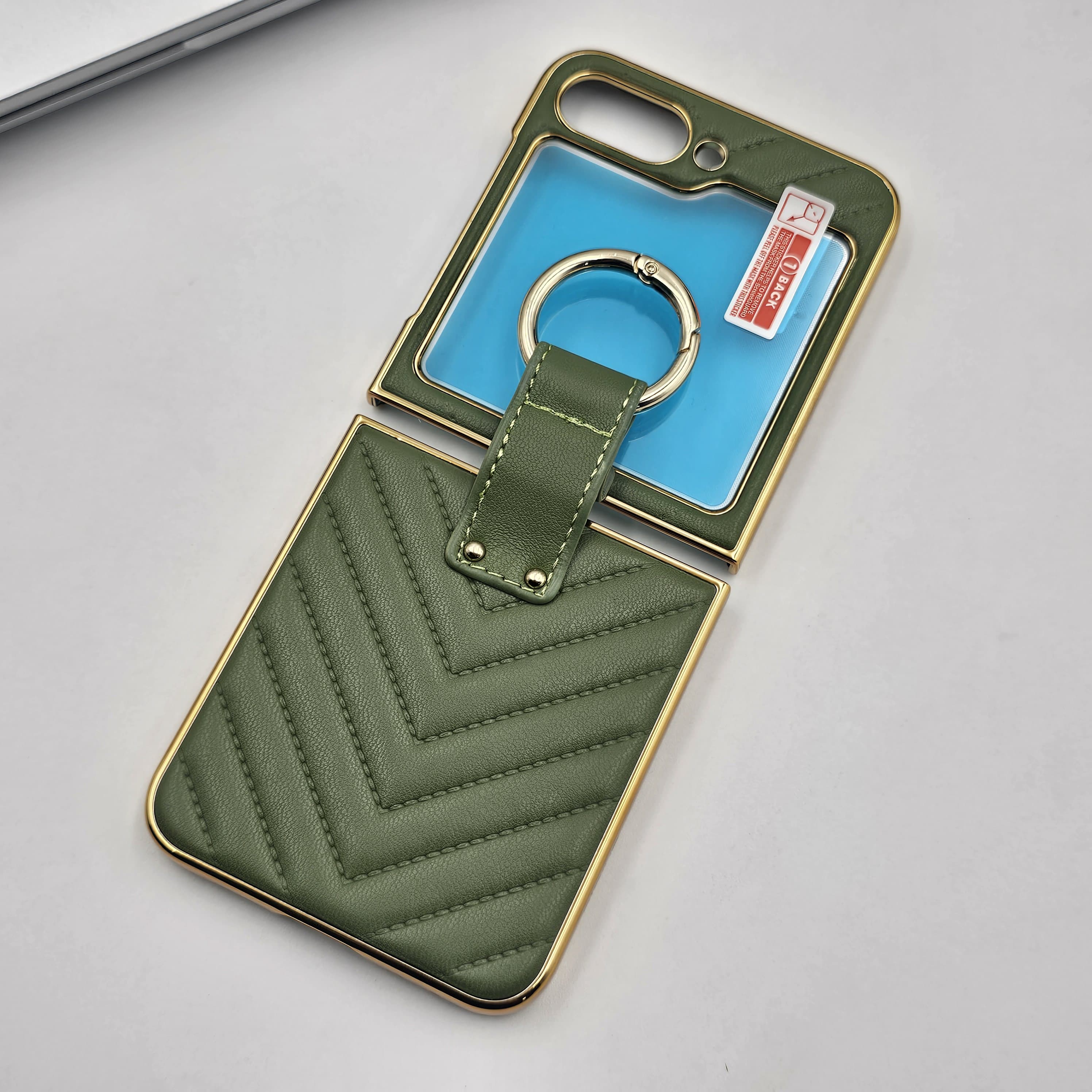 Luxury Puffer Leather Case with Ring Holder for Samsung Galaxy Z Flip 7 FE – Side Gold Plated Cover
