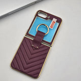 Luxury Puffer Leather Case with Ring Holder for Samsung Galaxy Z Flip 7 FE – Side Gold Plated Cover