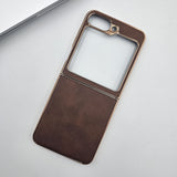 Premium Leather Case for Samsung Galaxy Flip 7 FE with Gold-Plated Frame | Elegant Slim Fit