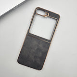 Premium Leather Case for Samsung Galaxy Flip 7 FE with Gold-Plated Frame | Elegant Slim Fit
