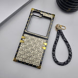 Luxury Trunk Case for Samsung Galaxy Z Flip 7 FE – Designer Metal Embossed Cover with Gold Rivets & Lanyard Strap