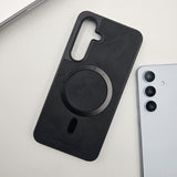 Samsung Galaxy S25 Leather Magnetic Magsafe Black Border Case