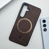 Samsung Galaxy S25 Leather Magnetic Magsafe Black Border Case