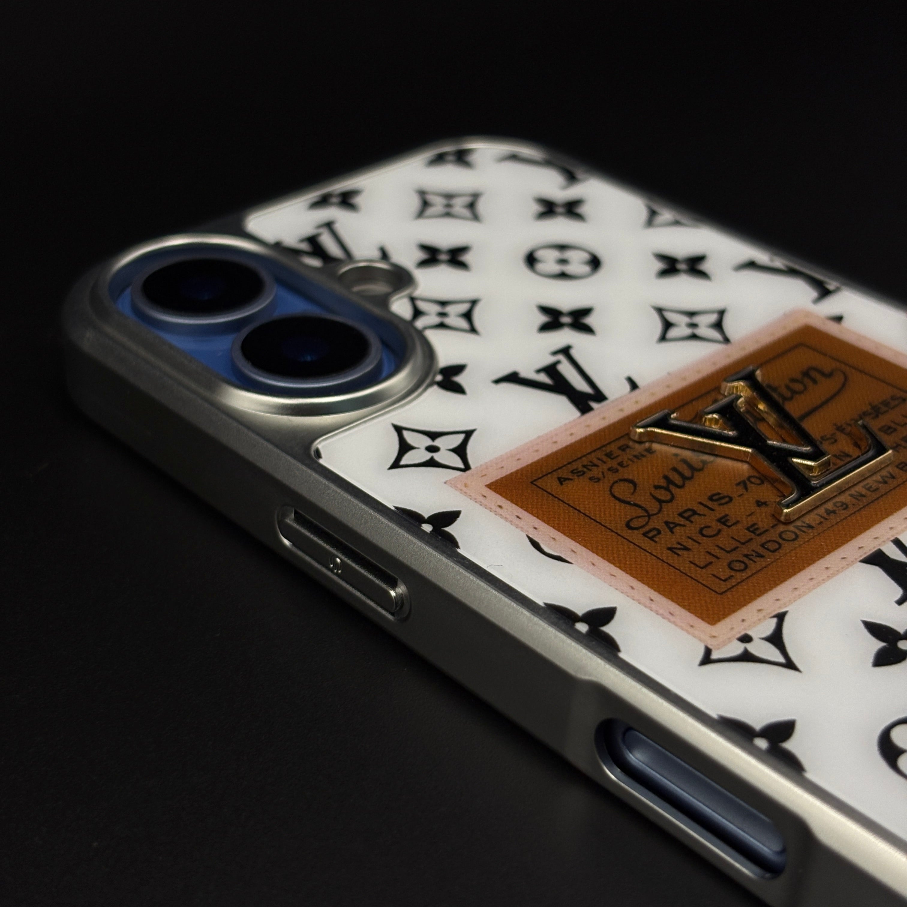 Luxury Fashion Brand Monogram Metal Style Frame Case Cover for iPhone 17