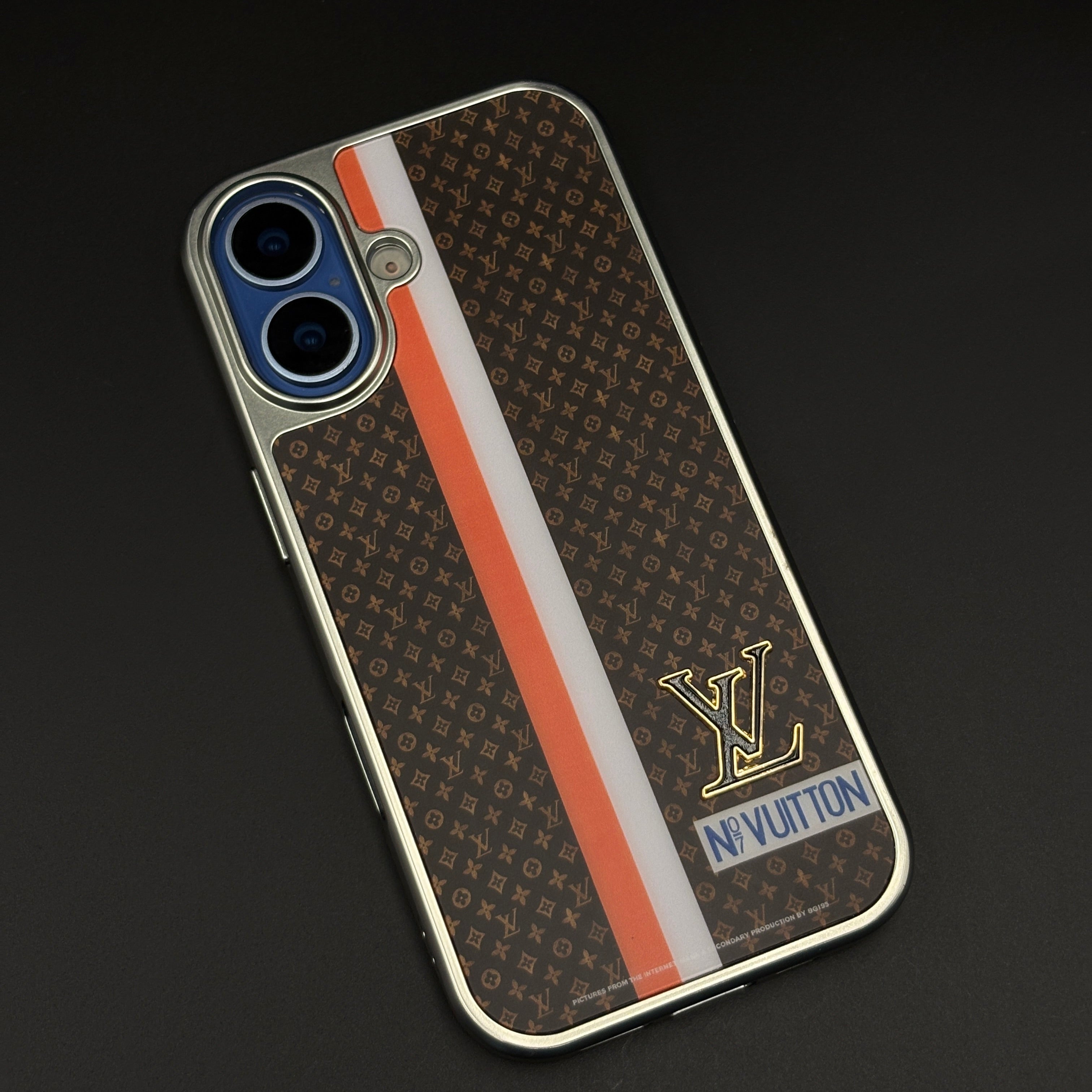 Luxury Fashion Stripe Monogram Metal Style Frame Case Cover for iPhone 17