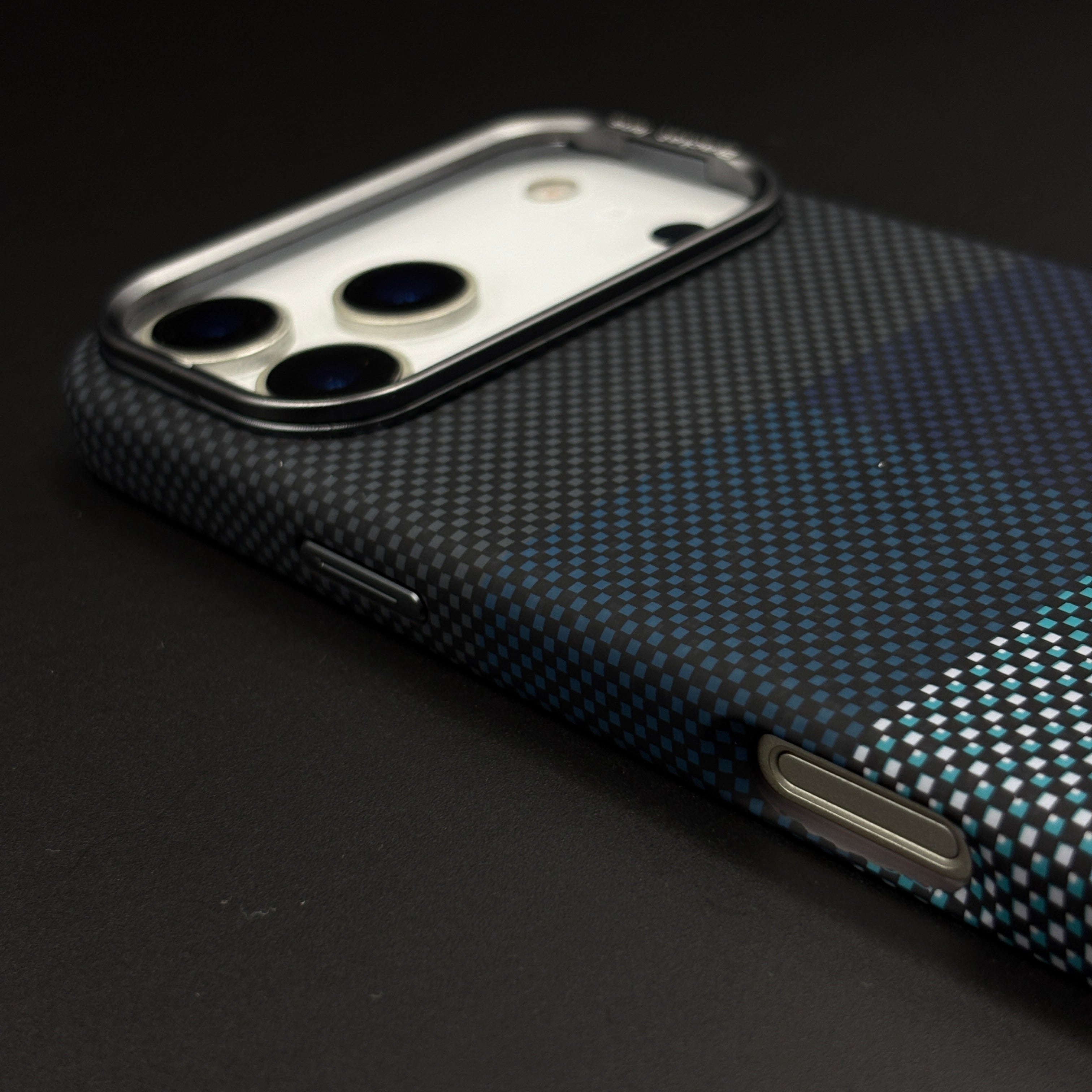 Blue Block Aramid Phone Case Cover with Hidden MagSafe for iPhone 17 Series | Camera Kickstand | Carbon Fibre Feel